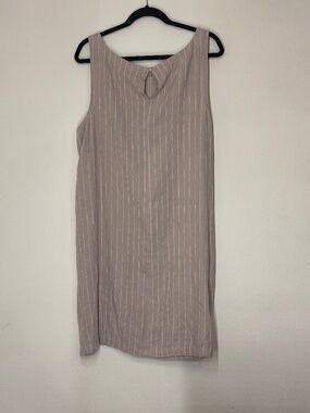 Ava & Viv Sleeveless Pinstripe Linen Blend Shift Dress - Taupe.  Size XXL